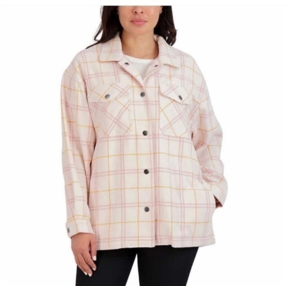 HFX PINK YELLOW STRIP DOUBLE button down  pocket shirt shacket jacket  nwt…